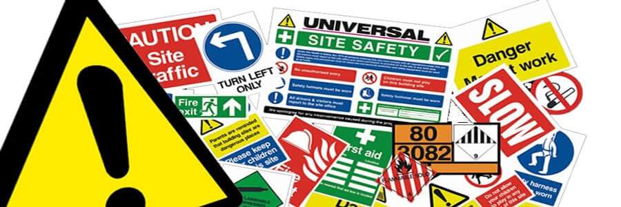 a collage of safety signs