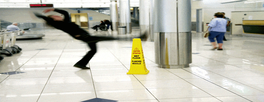 a person slipping at an airport